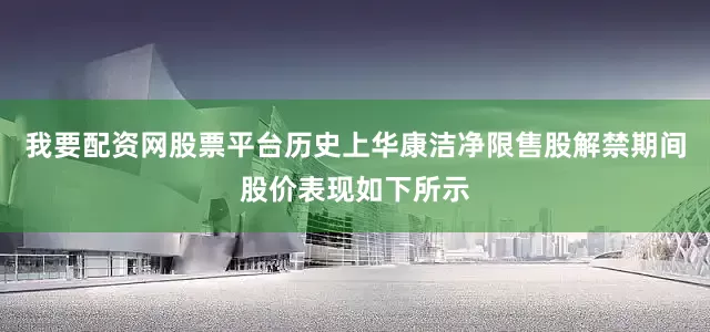 我要配资网股票平台历史上华康洁净限售股解禁期间股价表现如下所示